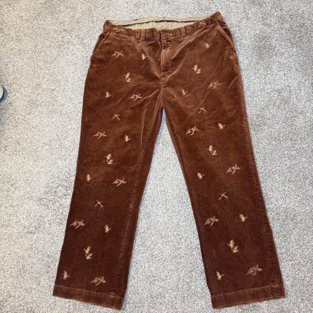 Vintage Polo Ralph Lauren Corduroy Pants Brown Embroidered Duck Pheasant 42x32